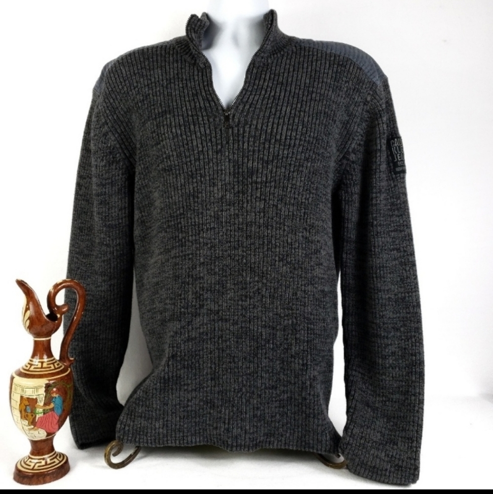 Calvin Klein Jeans Mens Quarter Zip Ribbed Sweater